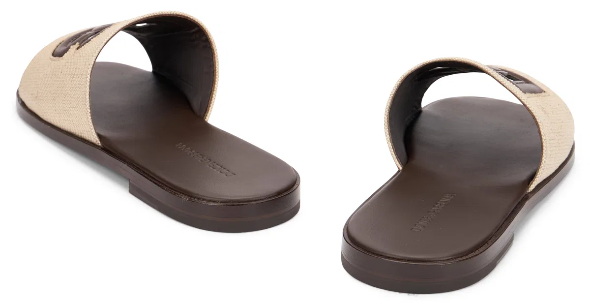 Dolce & Gabbana Canvas Sandals Flat Sole Open Toe In Neutral