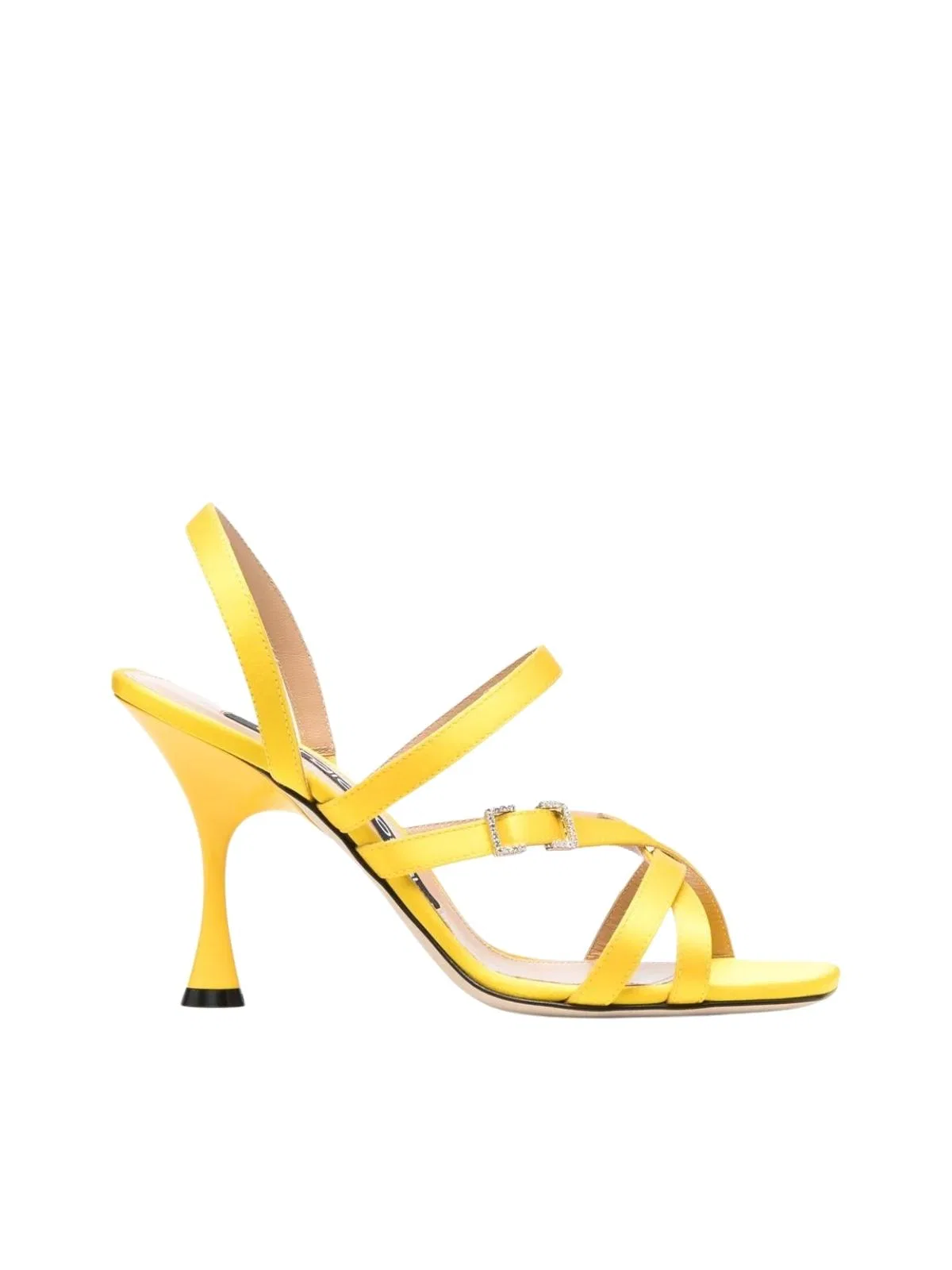 Crepe Satin Leather Heeled Sandal
