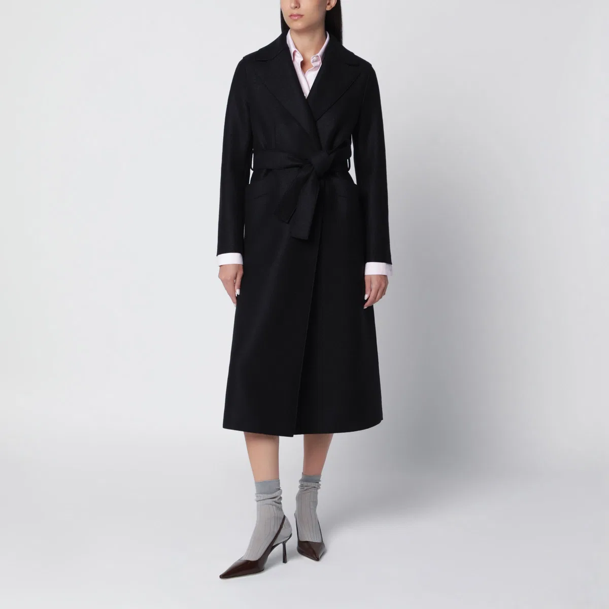 Black Wool Wrap Mini Coat