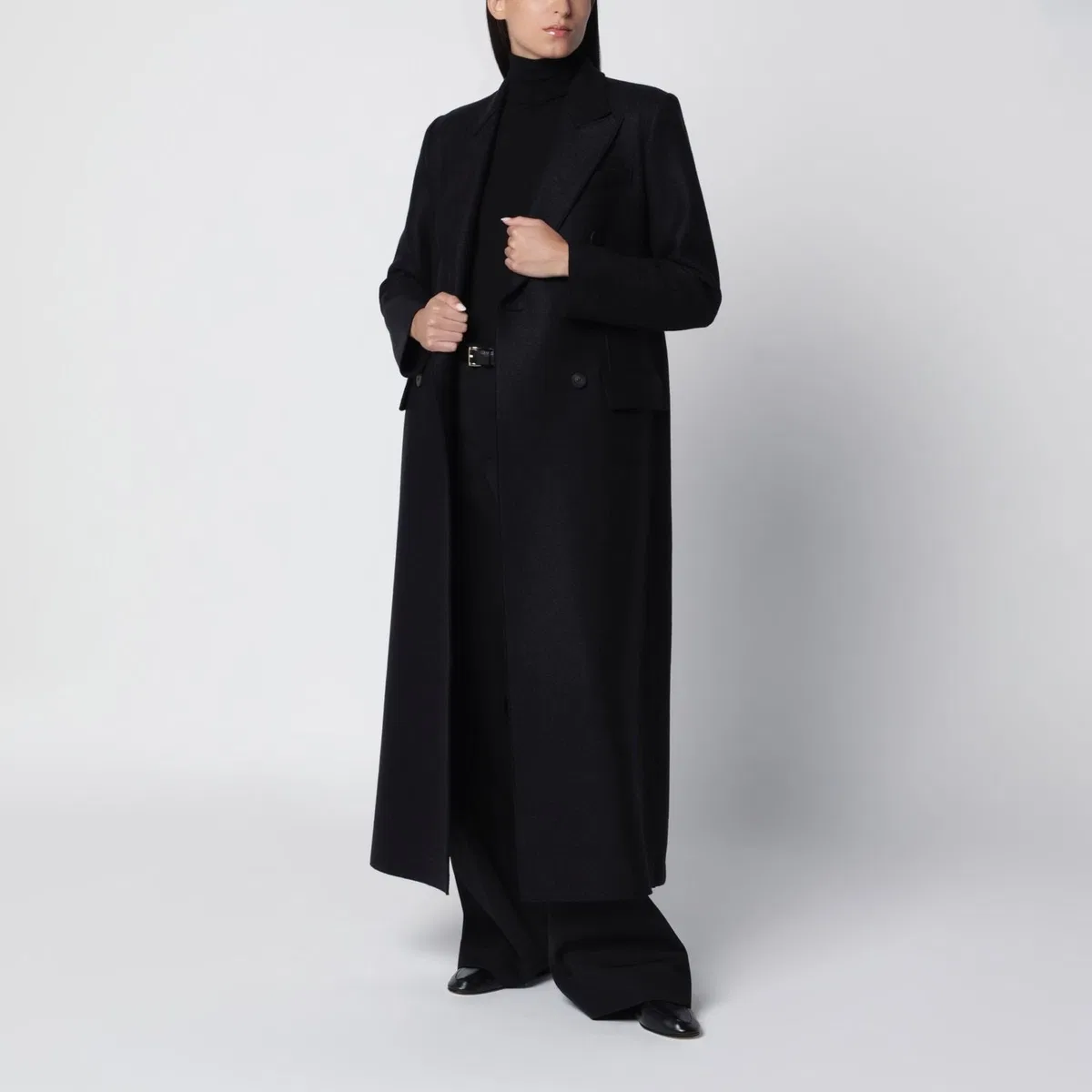 Long Black Doublebreasted Wool Coat