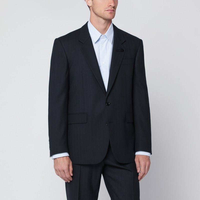 Singlebreasted Blue Wool Blend Jacket