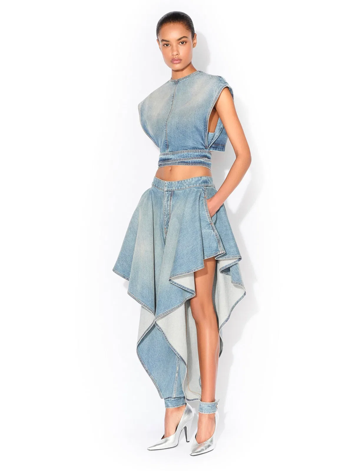 Alaïa Alaia Faded Blue Cotton Belted Top In Blue