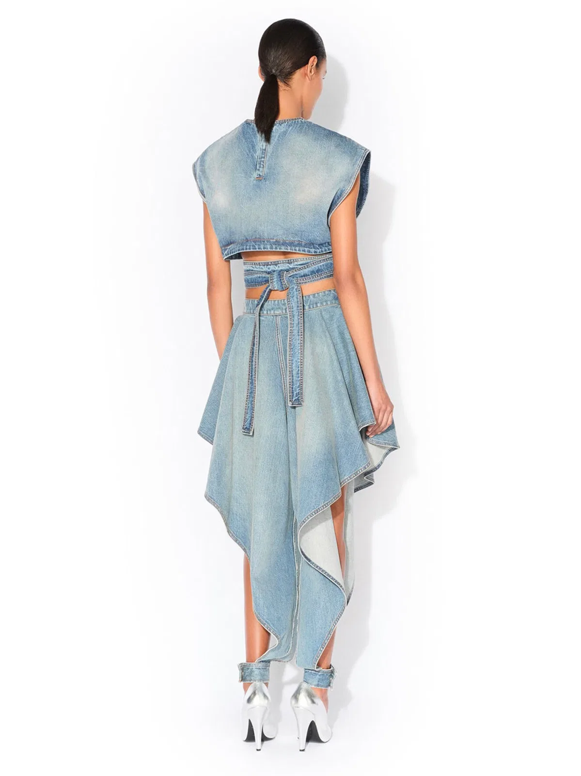 Alaïa Alaia Faded Blue Cotton Belted Top In Blue
