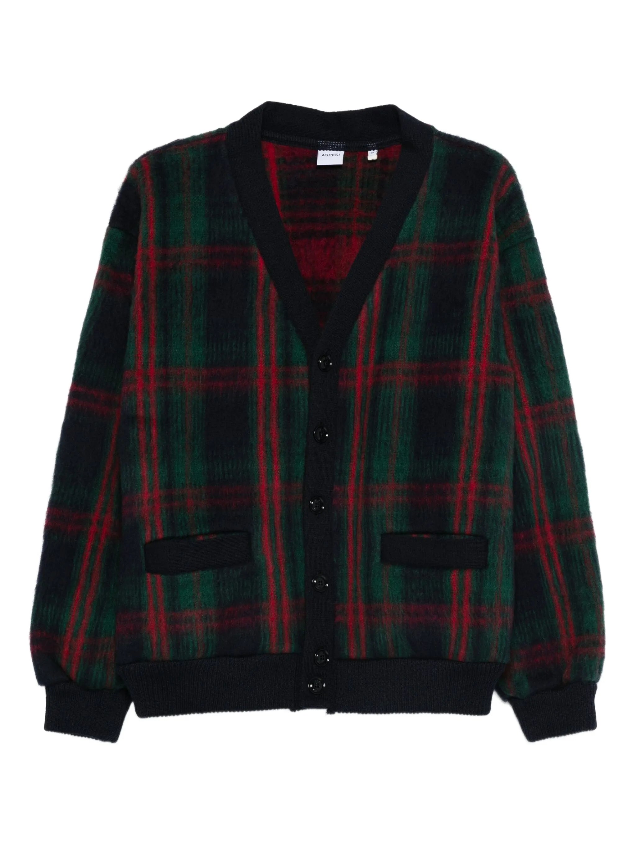 Green Check Wool Cardigan
