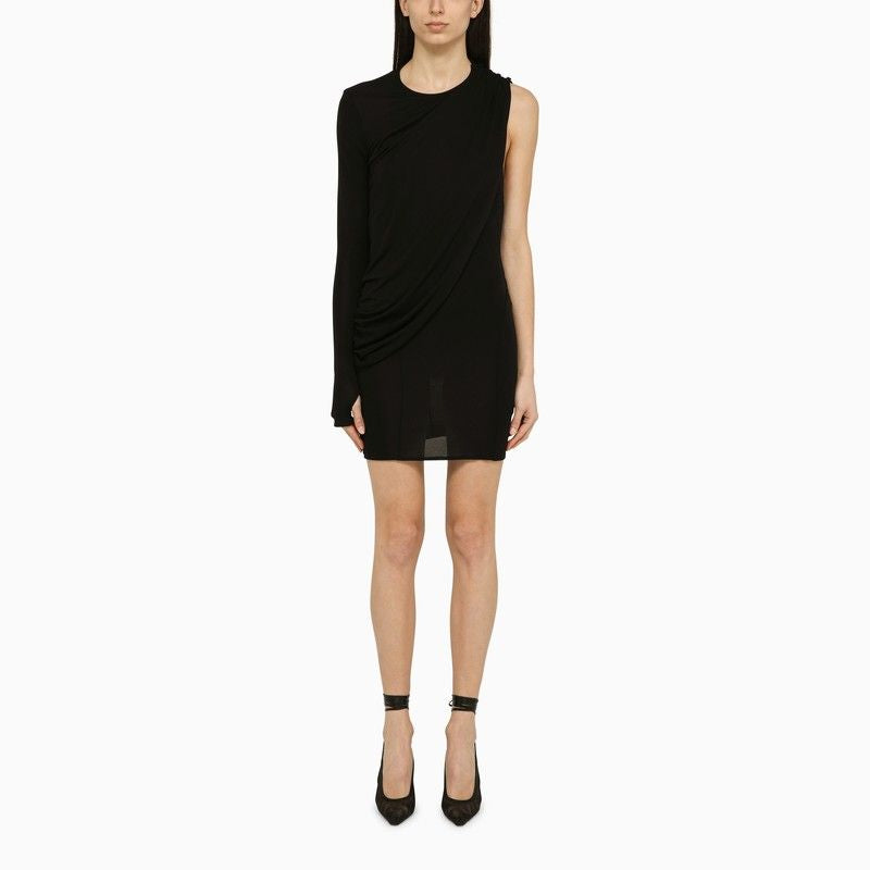 Andreadamo Black Viscose One-Shoulder Dress With Drape