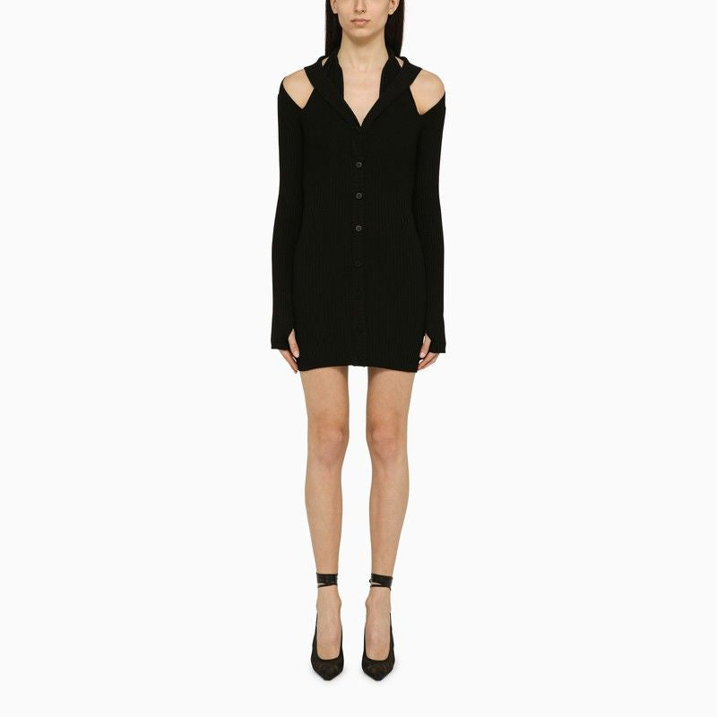 Andreadamo Black Ribbed Mini Dress With Cut-Out