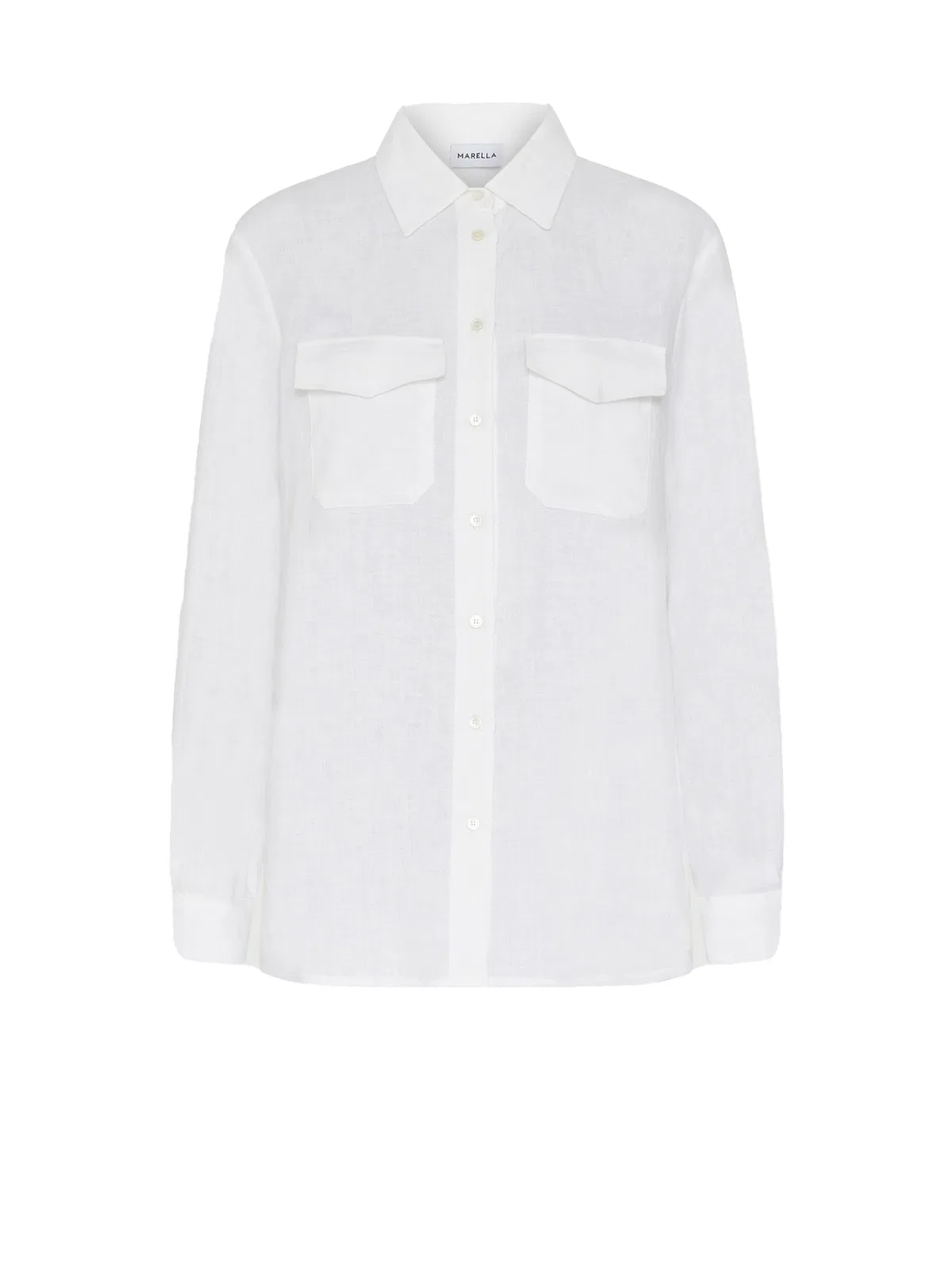 White Long-Sleeved Shirt With Pockets