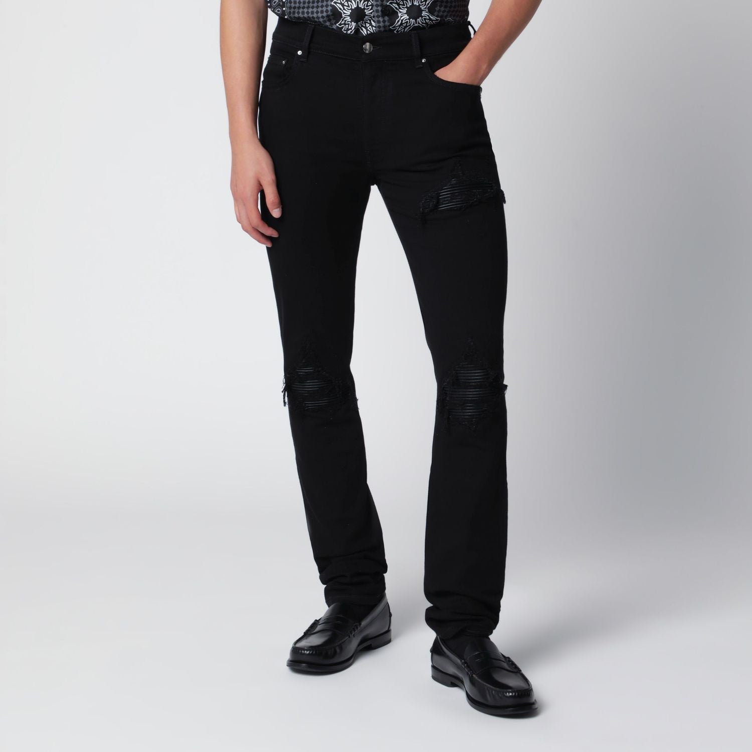 Ripped Skinny Cotton Jeans In Black