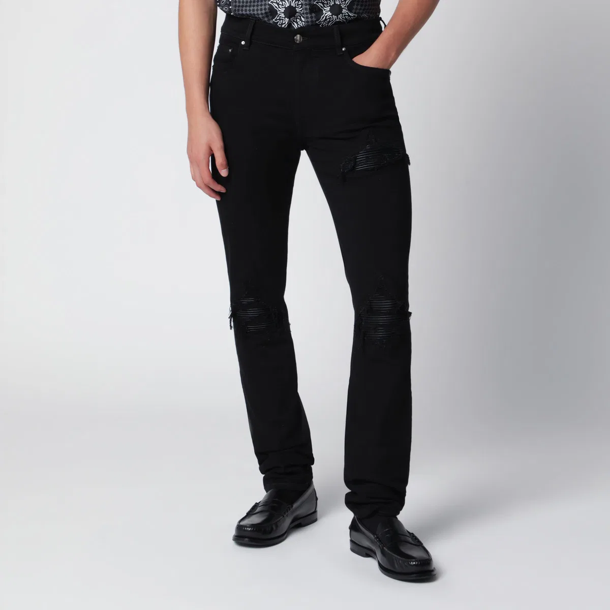 Ripped Skinny Cotton Jeans In Black