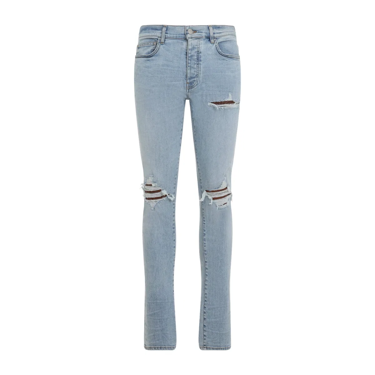 Aged Indigo Blue Cotton Crochet Leather Mx1 Jeans