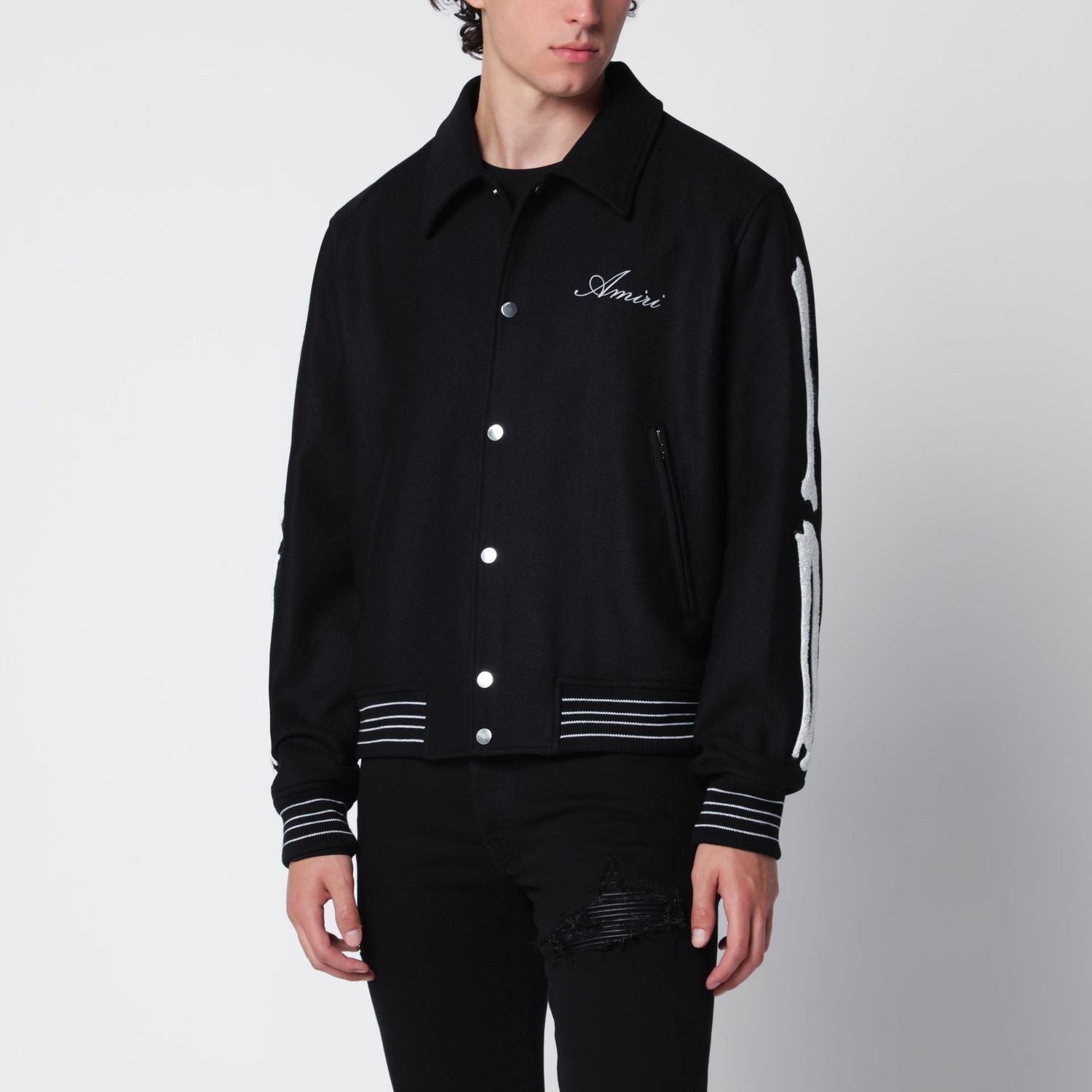 Black Wool Blend Jacket With Logo