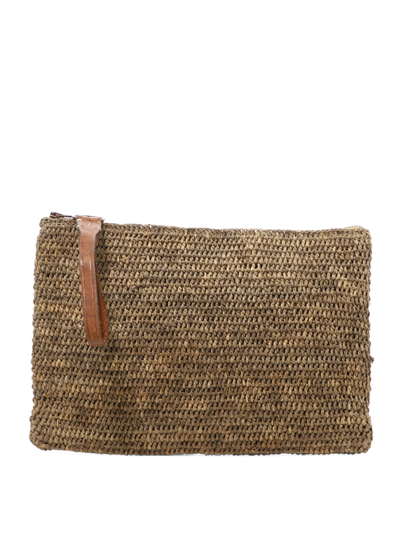 Brown Raffia Leather Clutch