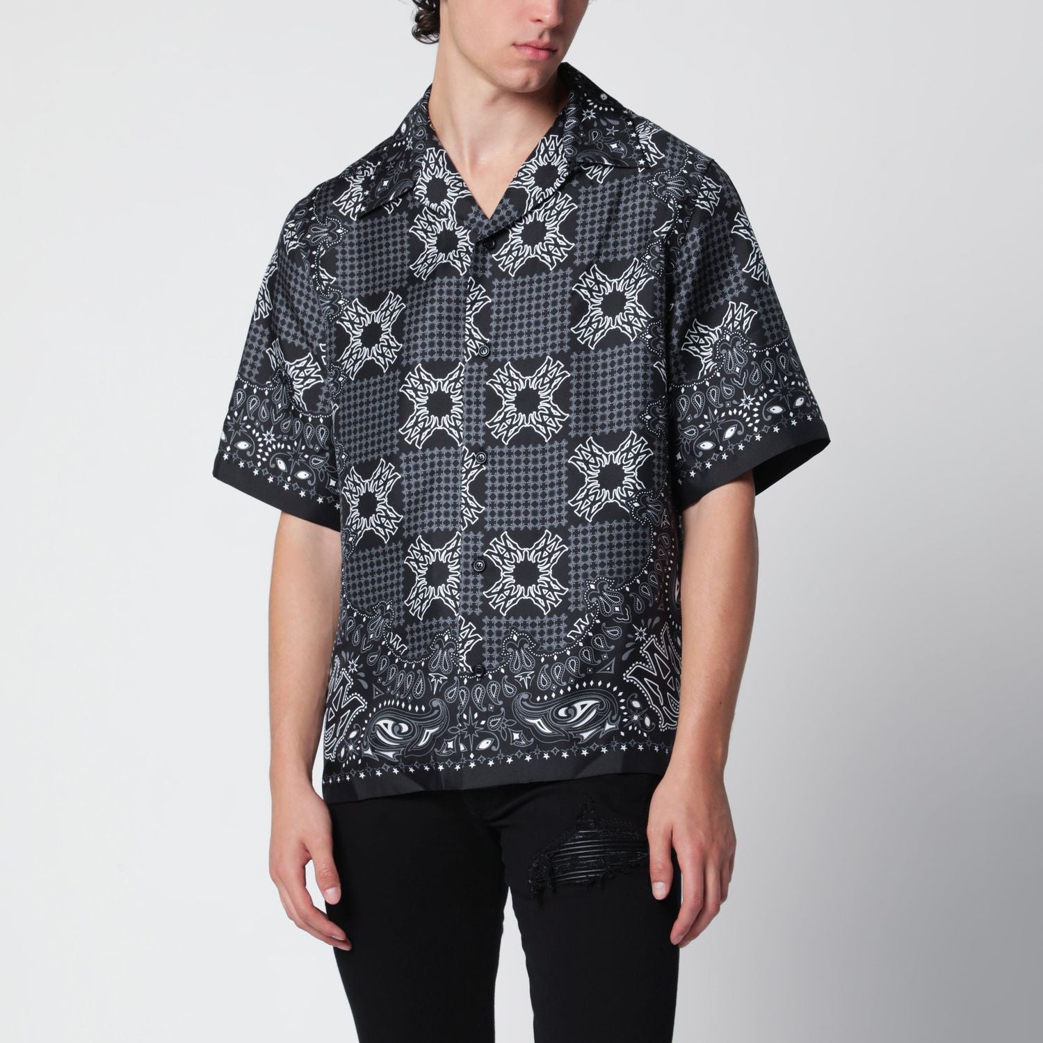 Ma Check Camp Checked Silk Camp Shirt In Black