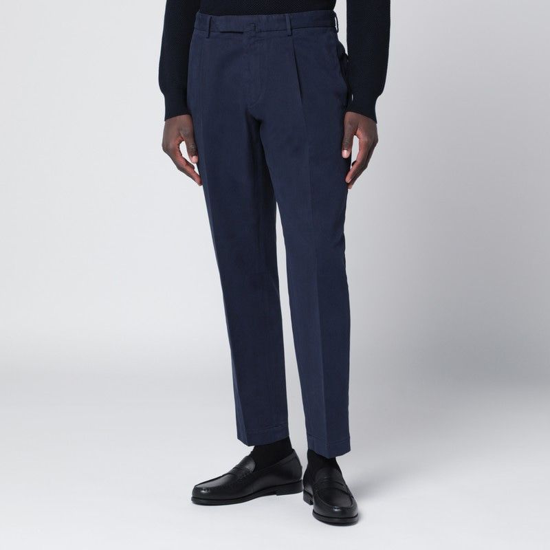 Navy Blue Cotton And Cashmere Trousers