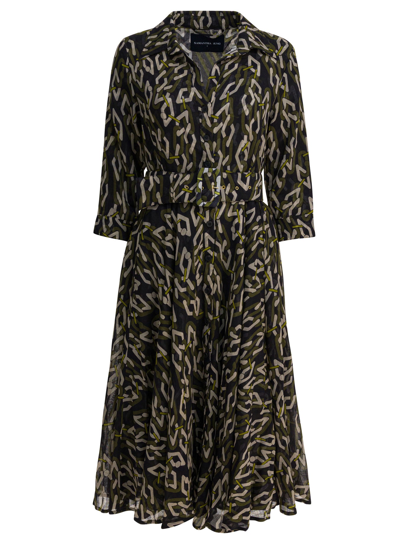 Green Chain Print Wool Dress