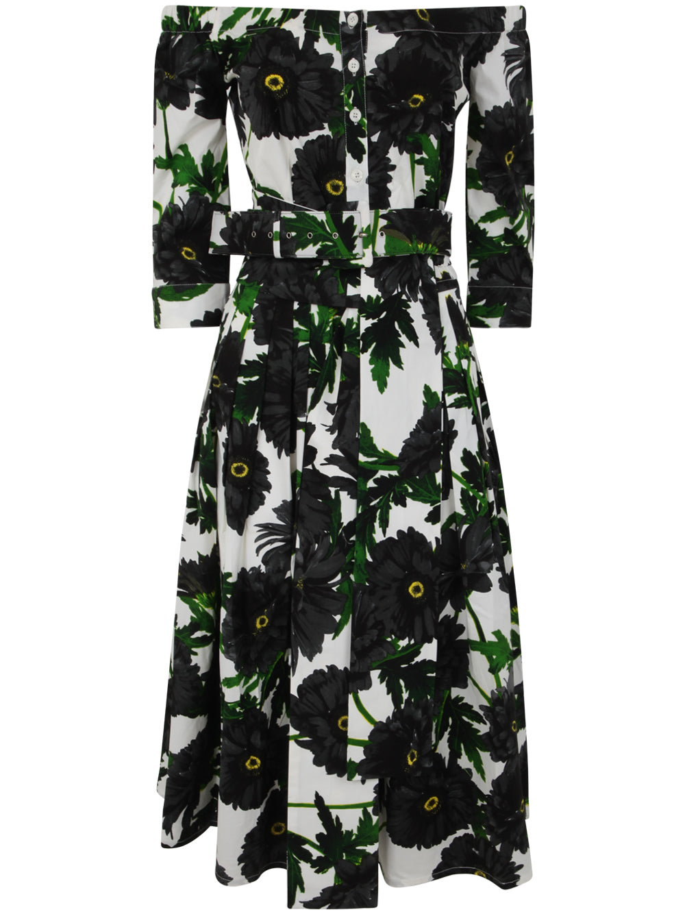 Audrey Off Shoulder 3/4 Sleeves Long Dress With Anemon Naples All Over Printing