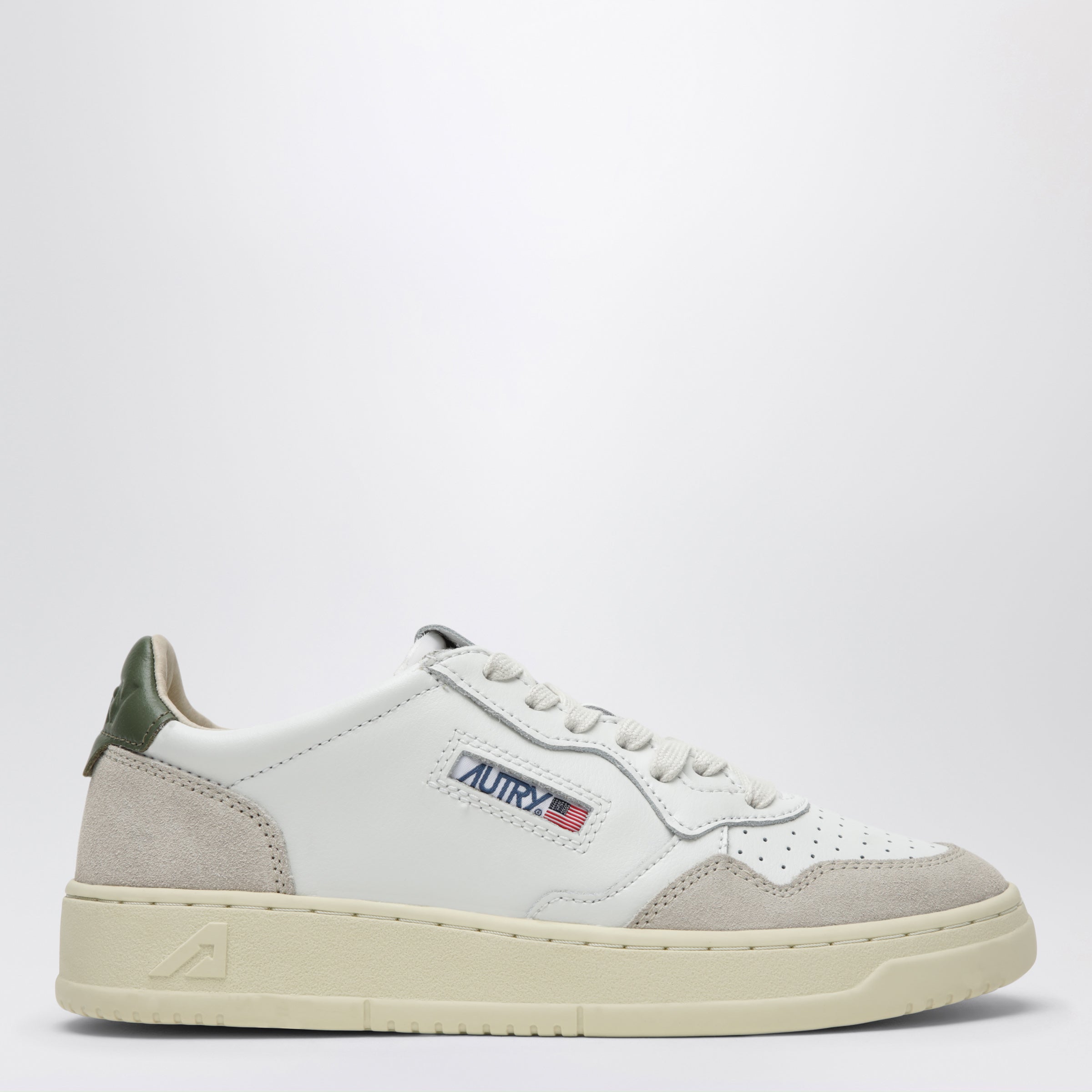 Medalist Low Sneakers In White/Green Leather And Suede
