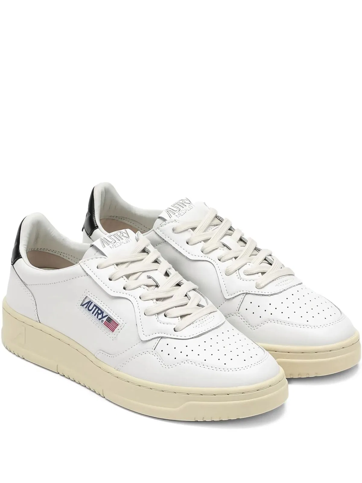 Autry White Leather Perforated Flat Shoes