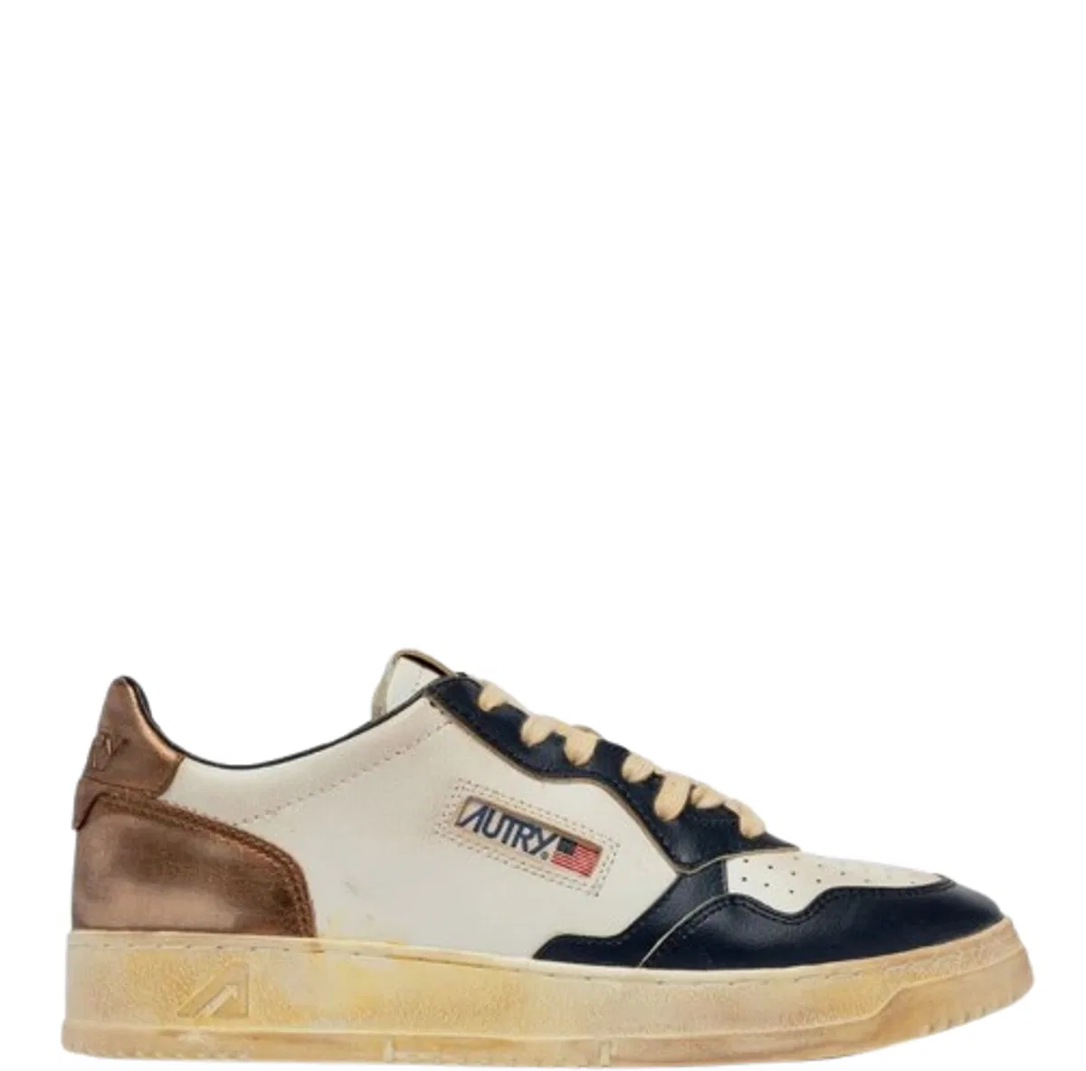 White Blue Copper Rubber Sole Lace-Up Flat Shoes