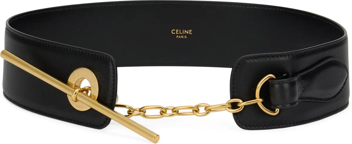 Black Leather Belt With Golden Buckle