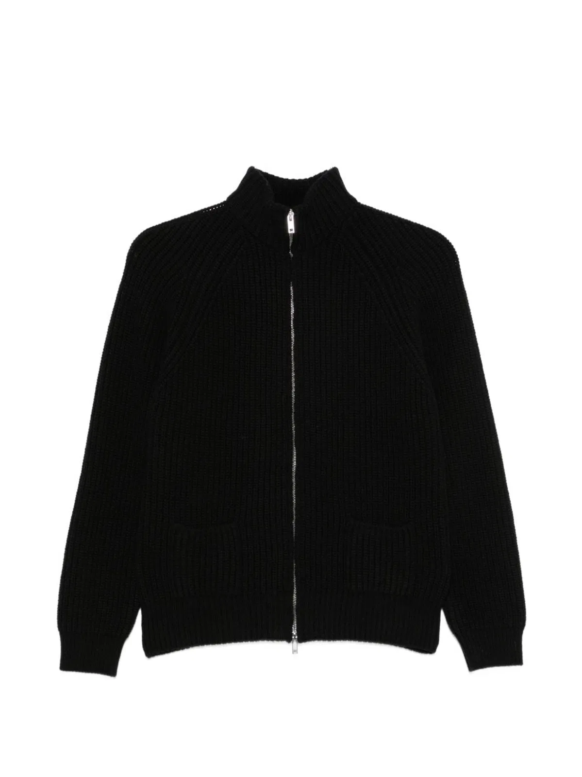 Base Milano Wool Zipped Cardigan In Black