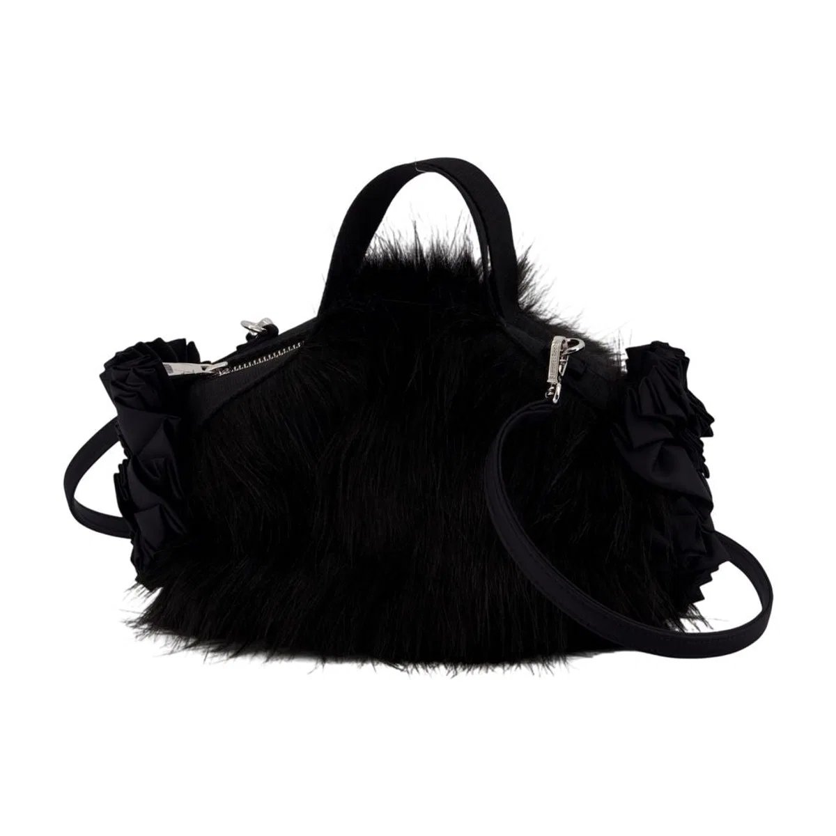 Mini Double Ribbon Purse -  - Faux Fur - Black
