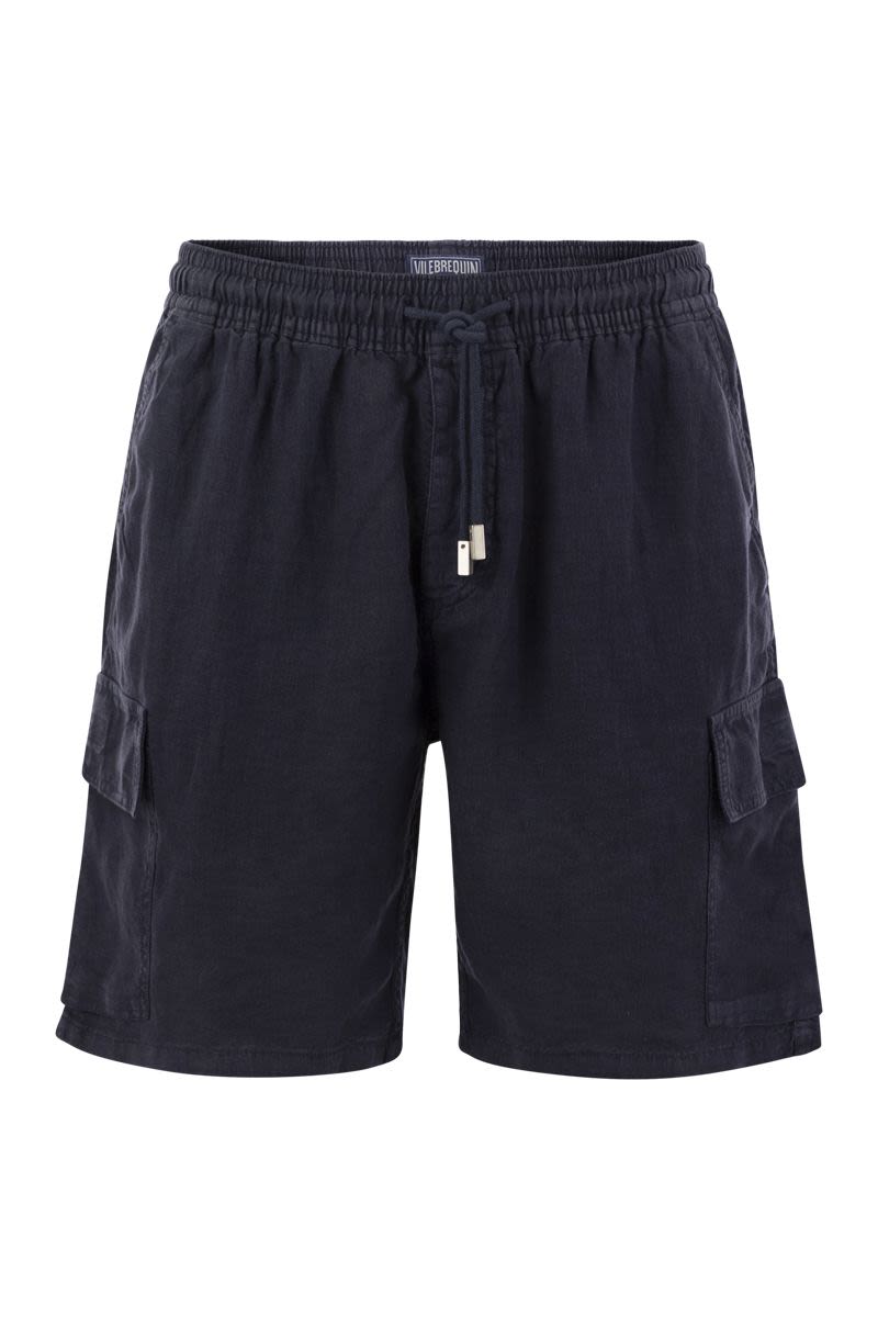 Linen Cargo Bermuda Shorts