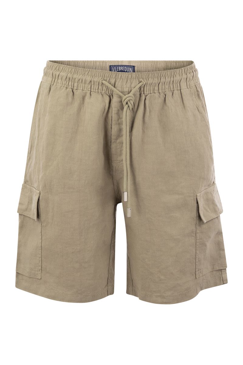 Linen Cargo Bermuda Shorts