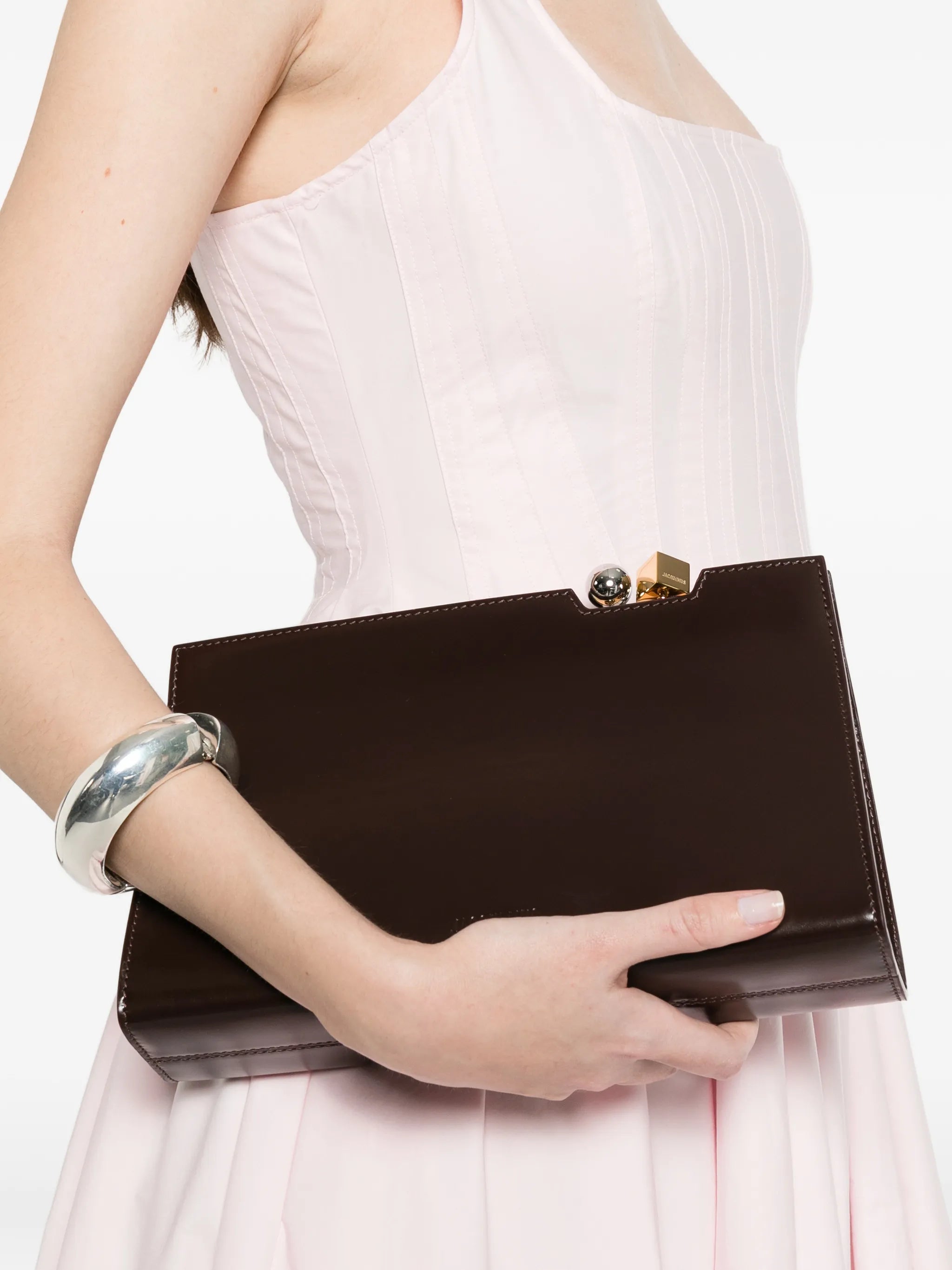Jacquemus Structured Leather Clutch Bag In Pink