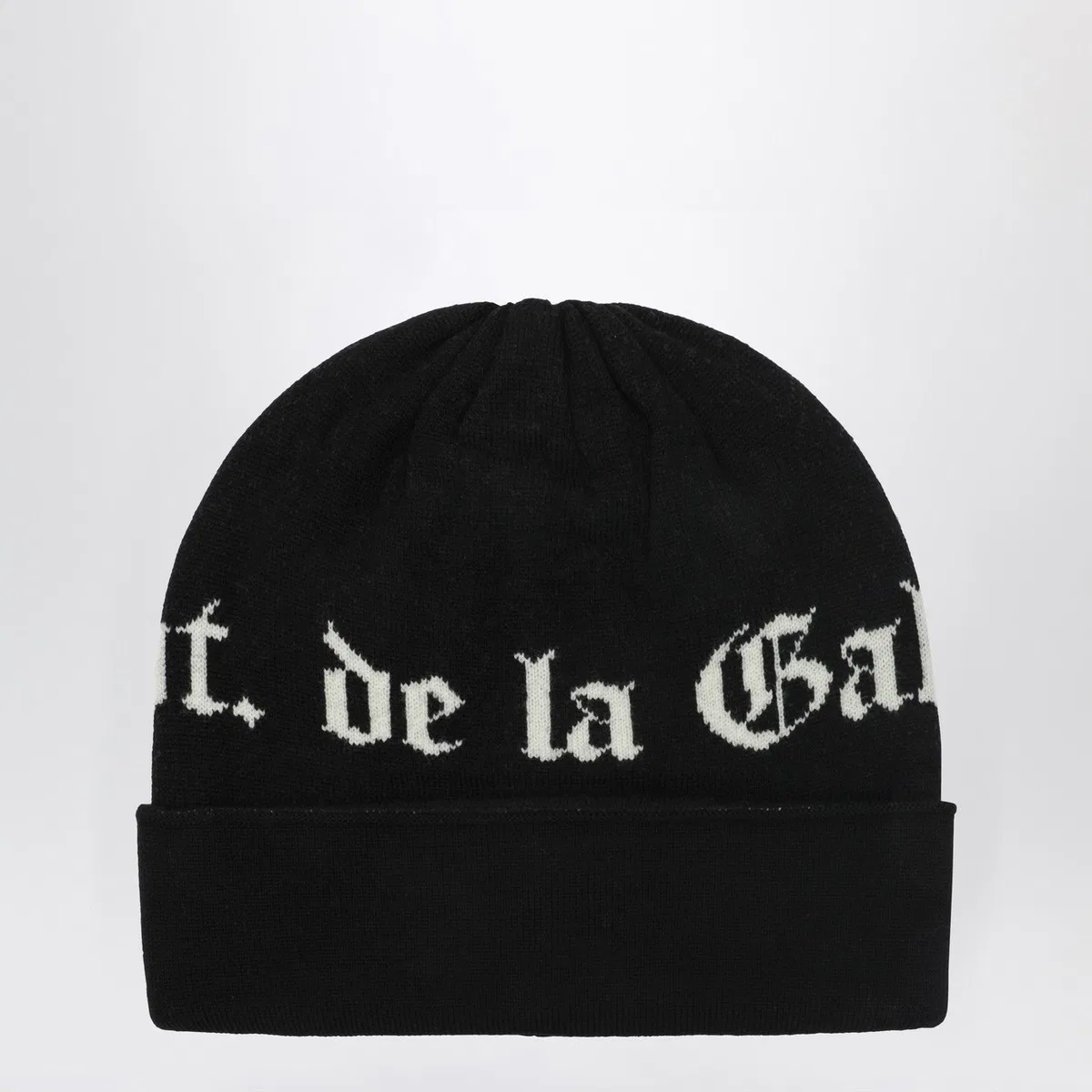 Black Wool Beanie With Logo Intarsia