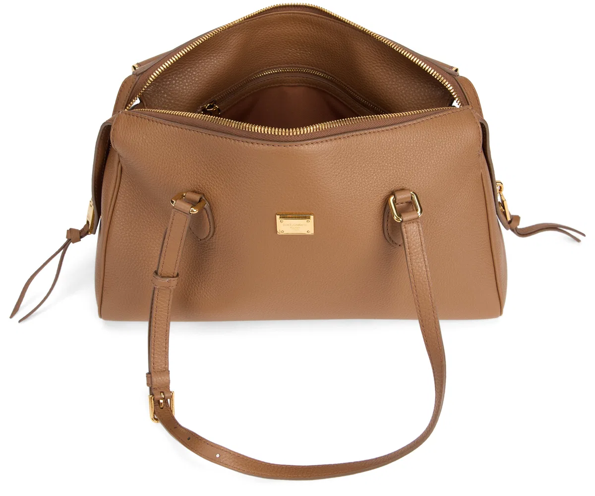 Dolce & Gabbana Leather Shoulder Bag Structured Texture Design In Brown