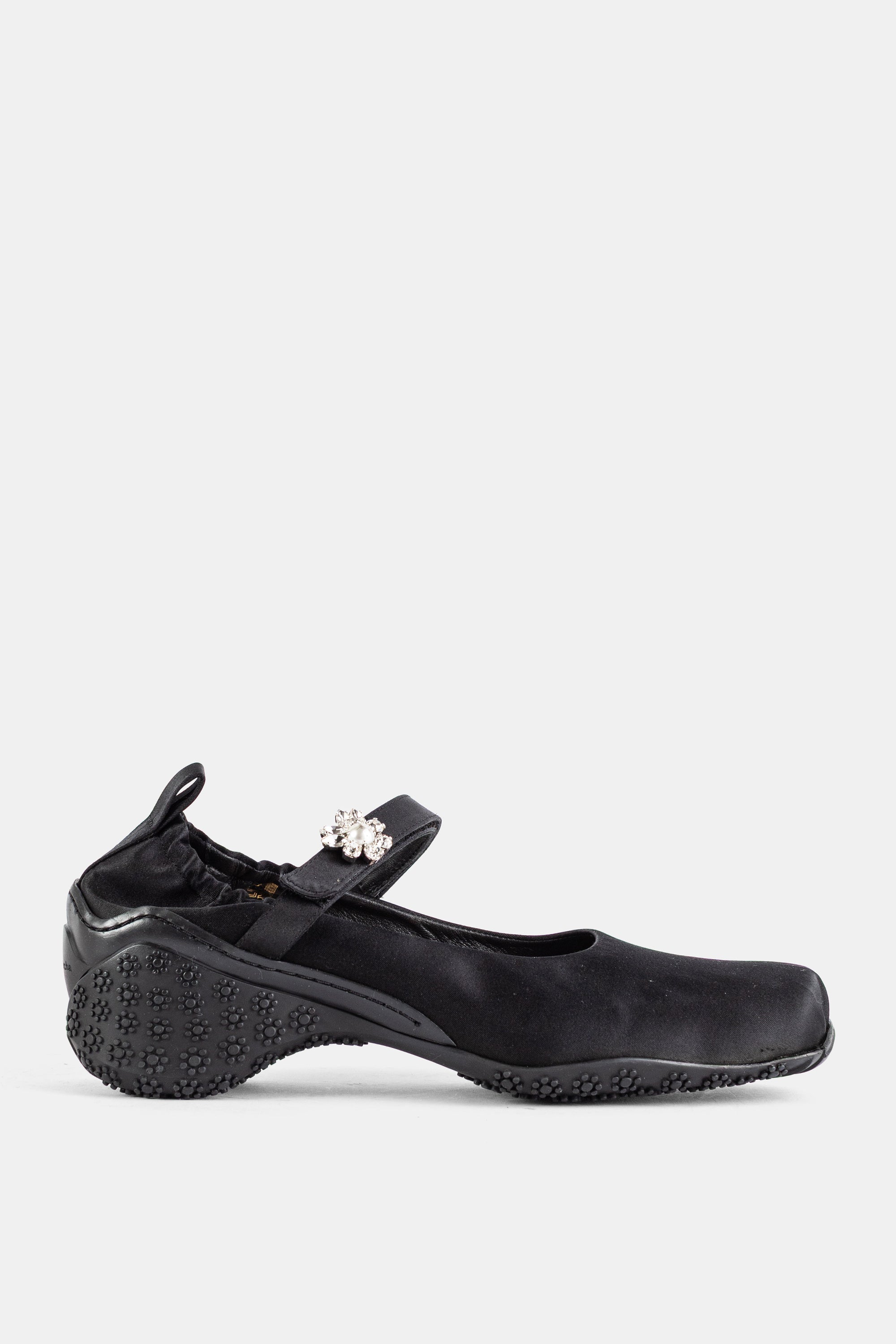 Ballerine Runner En Satin Noir Bride Cristaux Et Perle