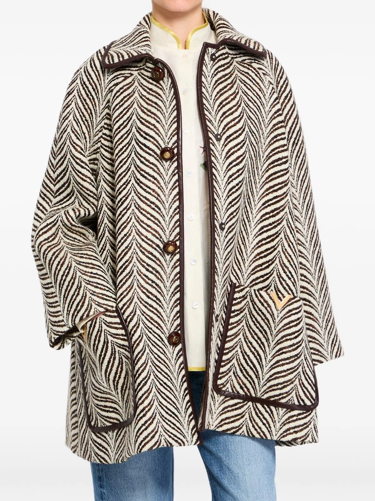 Valentino Patterned Button Coat In Neutral