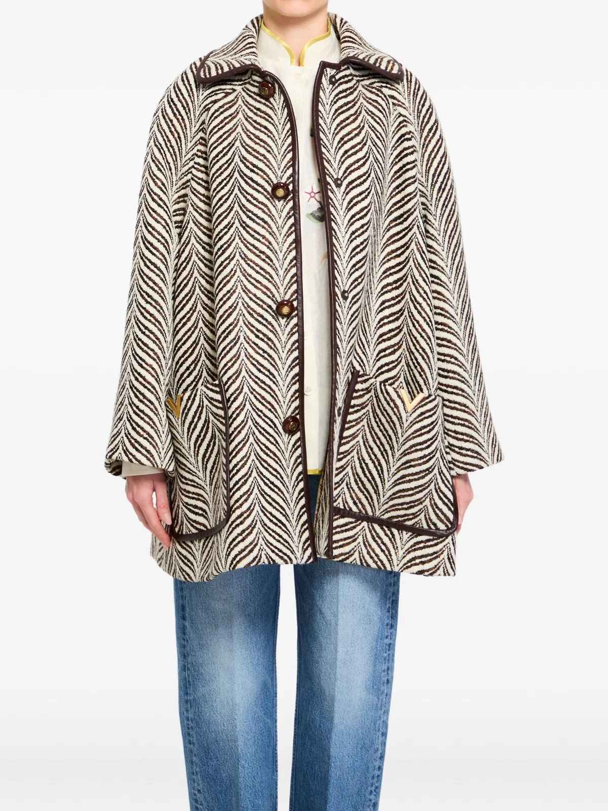 Valentino Patterned Button Coat In Neutral