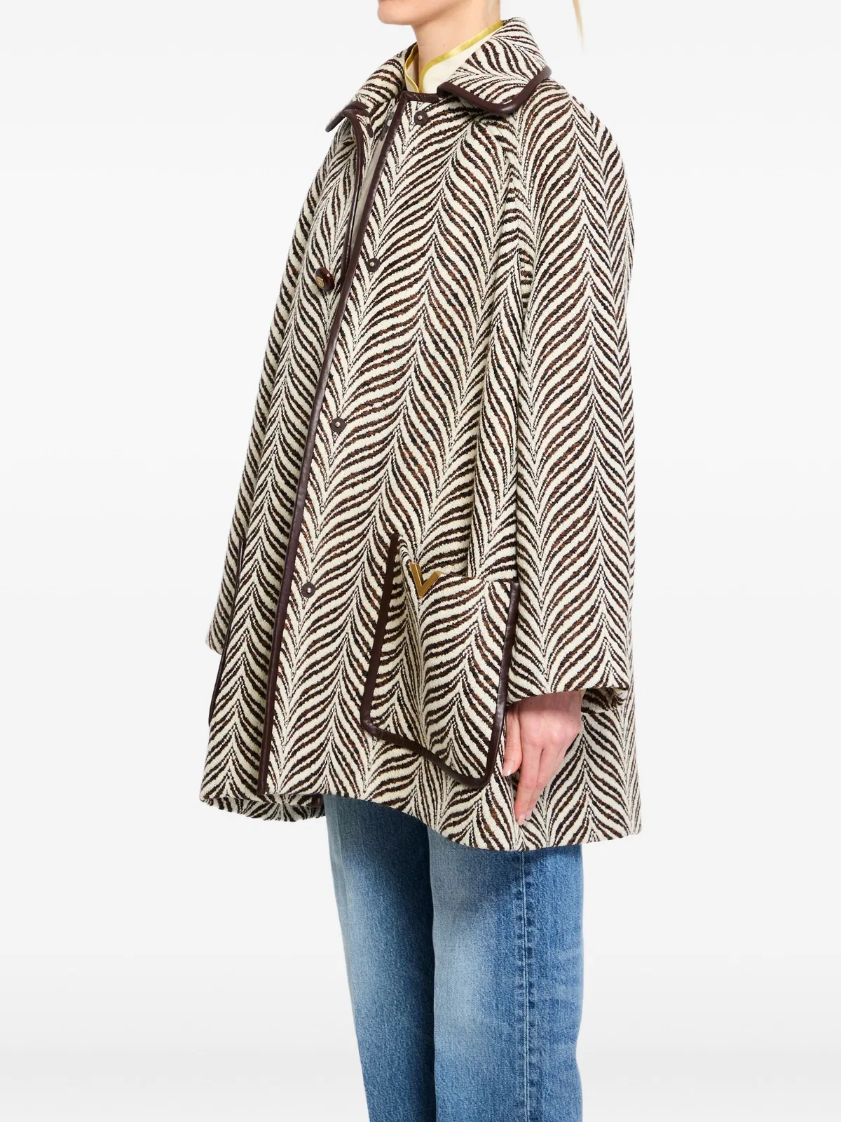 Valentino Patterned Button Coat In Neutral