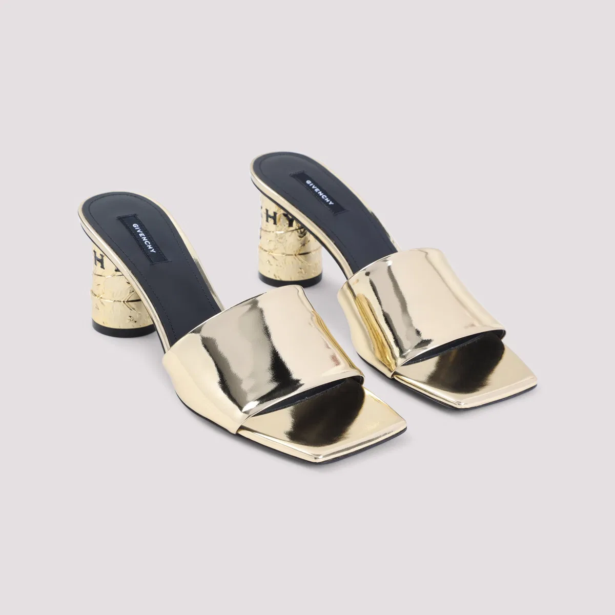 Givenchy Golden Calf Leather Mules In Multi
