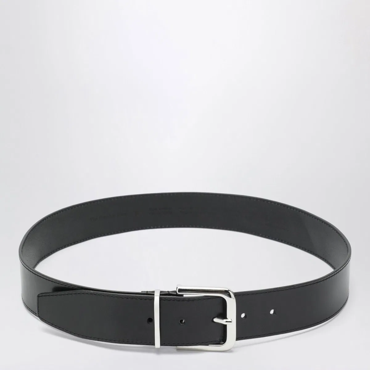 Sarno Belt In Smooth Black Leather With Silver Buckle