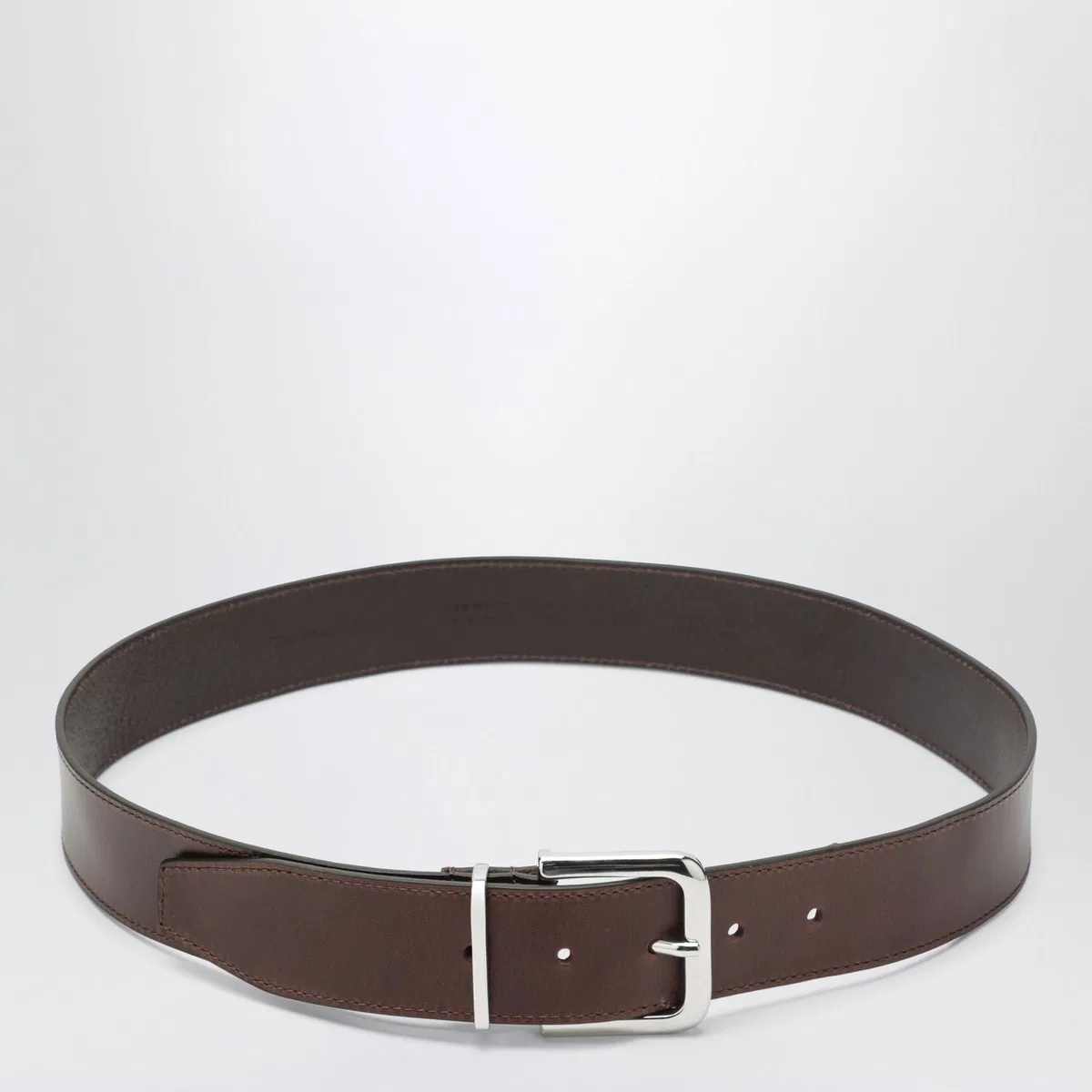 Sarno Belt In Brown Leather With Silver Buckle