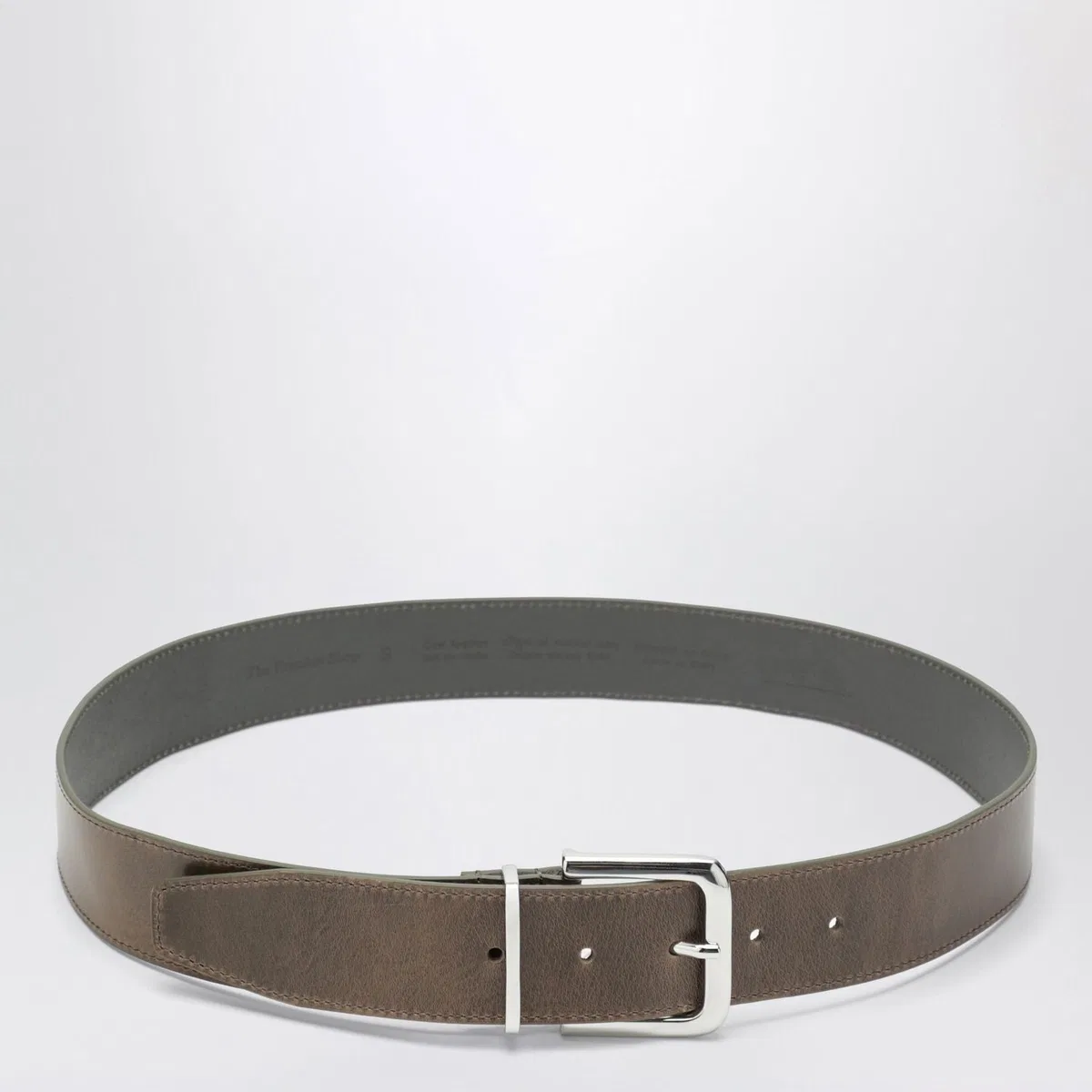 Sarno Belt In Smooth Olive Leather With Silver Buckle