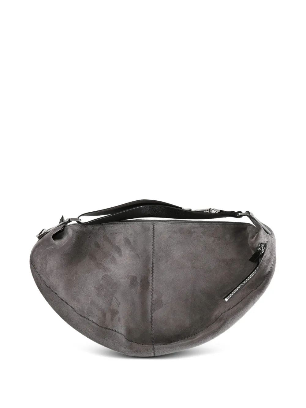 Dark Grey Suede Bag With Chocolate Strap