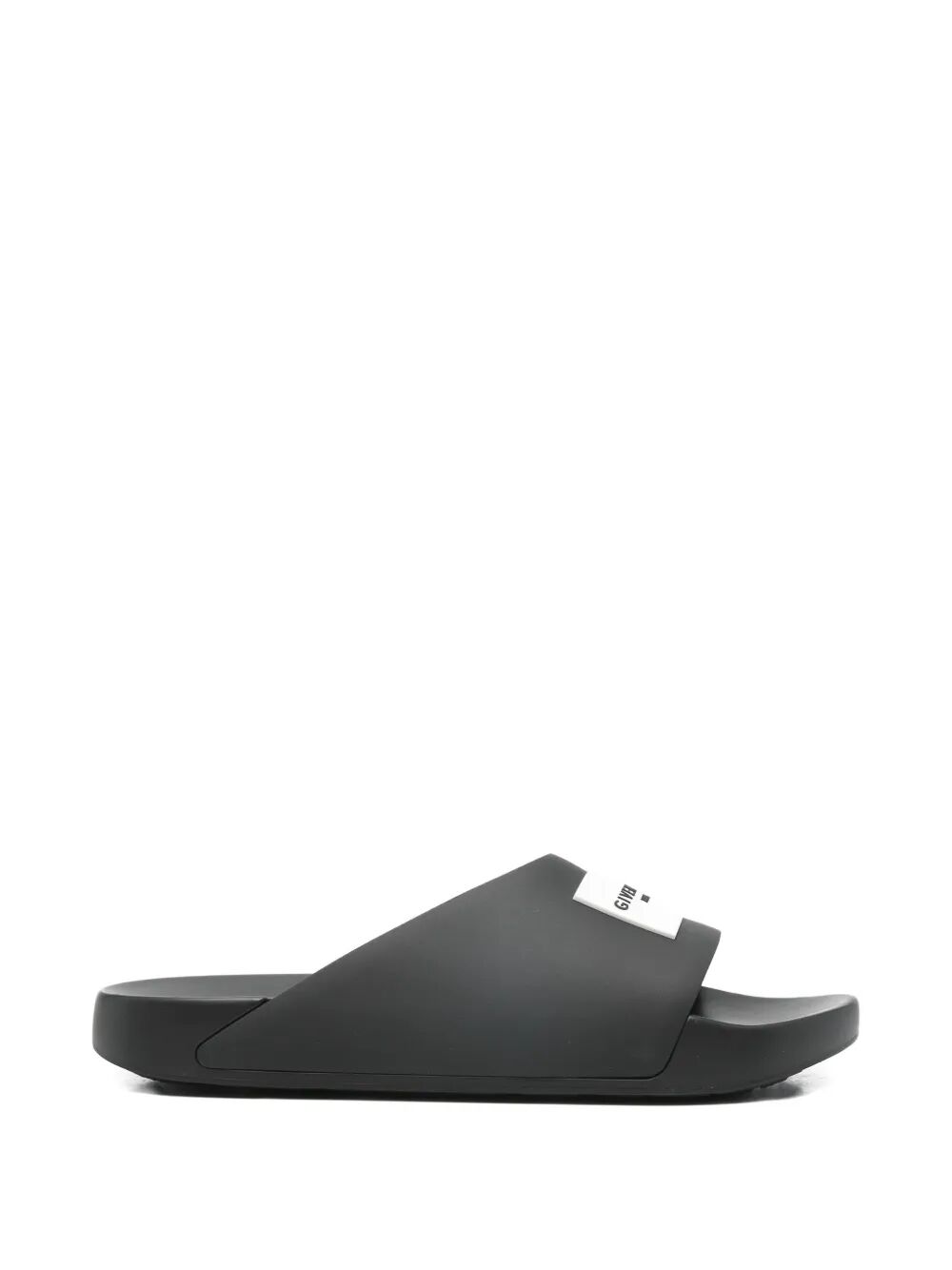 Black Rubber Label Slide Flat Mules