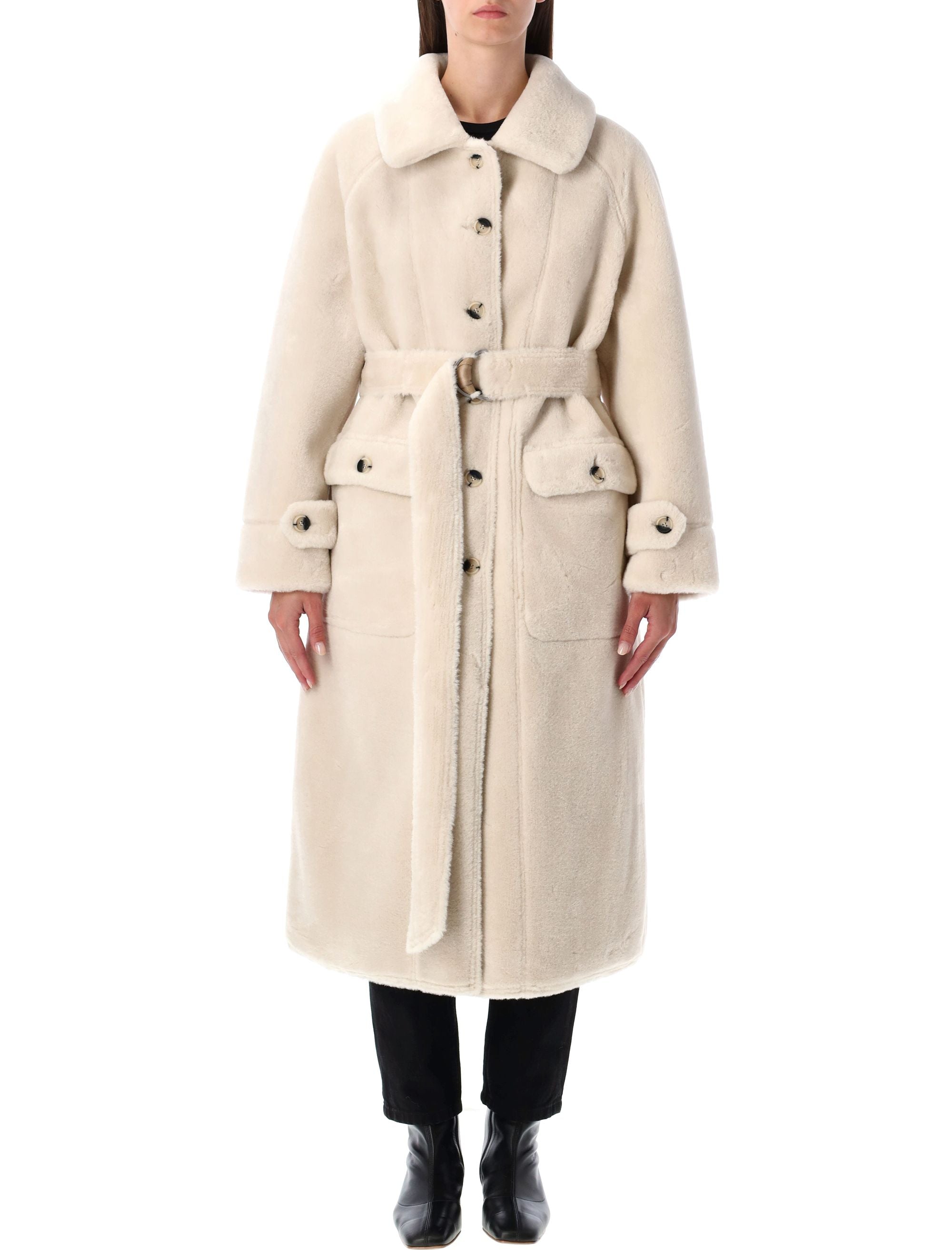 Reversible Faux Fur Belted Coat With Suede Interior