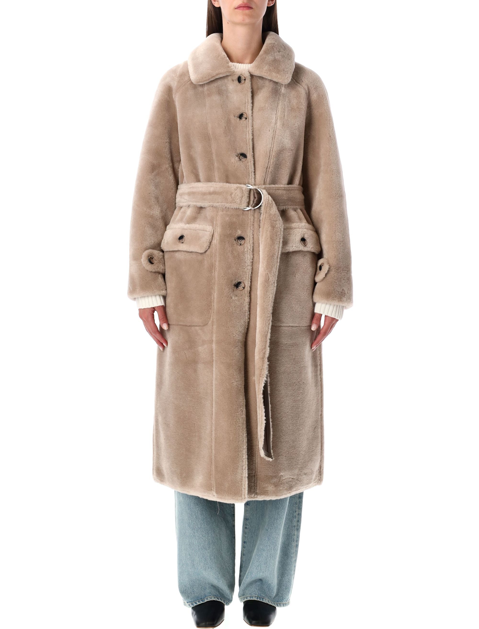 Reversible Faux Fur Belted Coat With Suede Interior