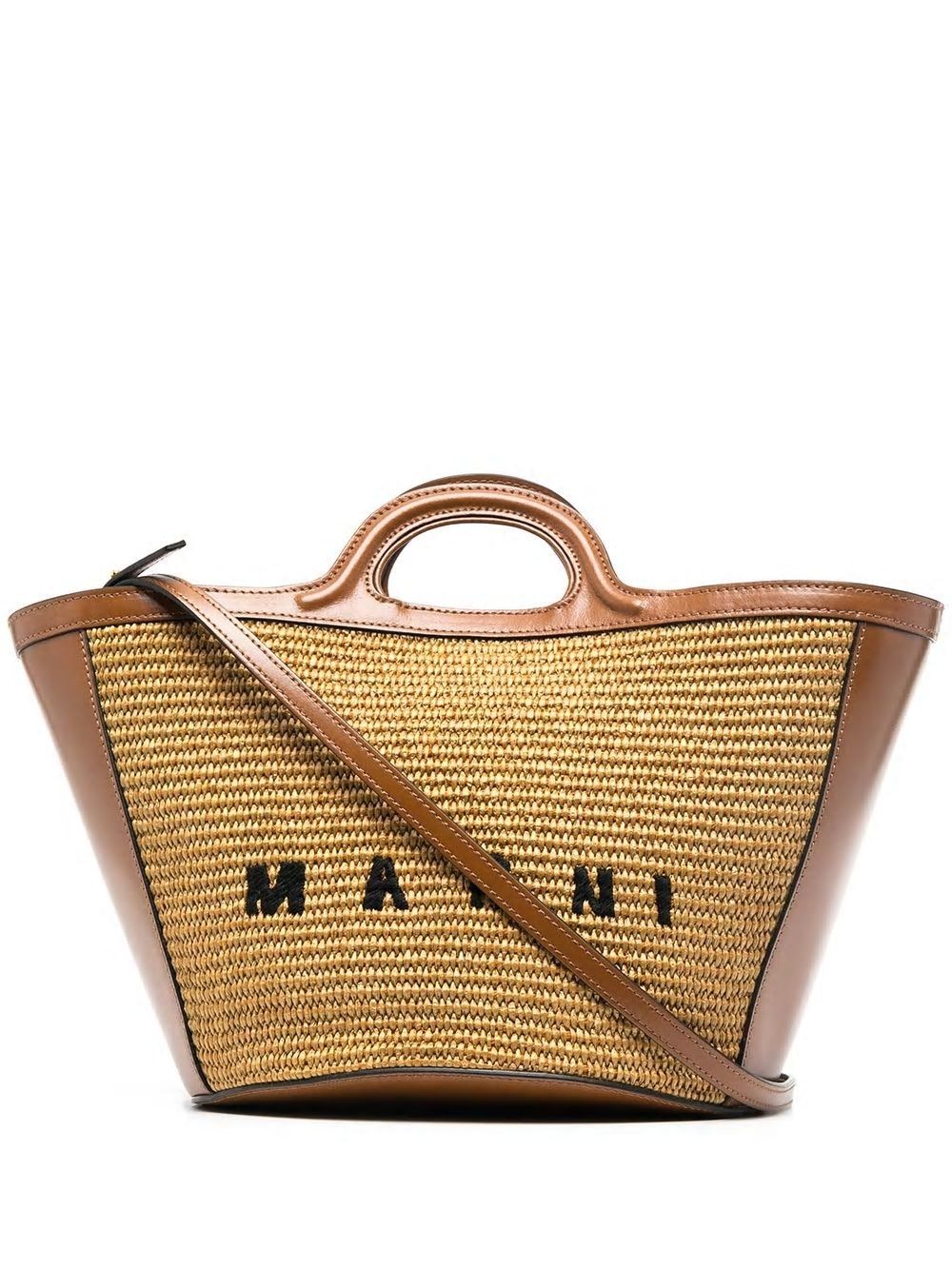 Two-Tone Leather And Raffia Small Tropicalia Summer Handbag