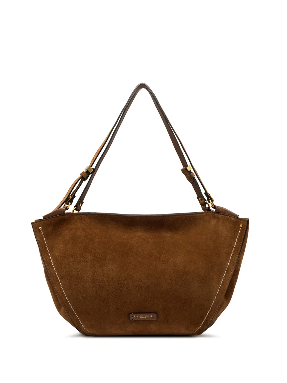 Bloom Suede Bag, Cognac Color, Embellished With A Contrasting Decorative Belt.