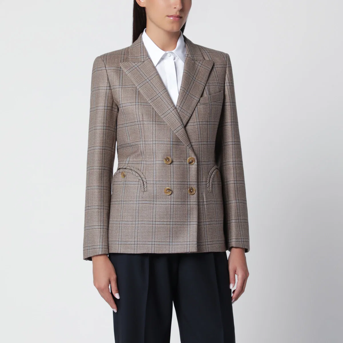 Blazé Milano Saona Charmer Double-Breasted Jacket In Beige With Check Pattern