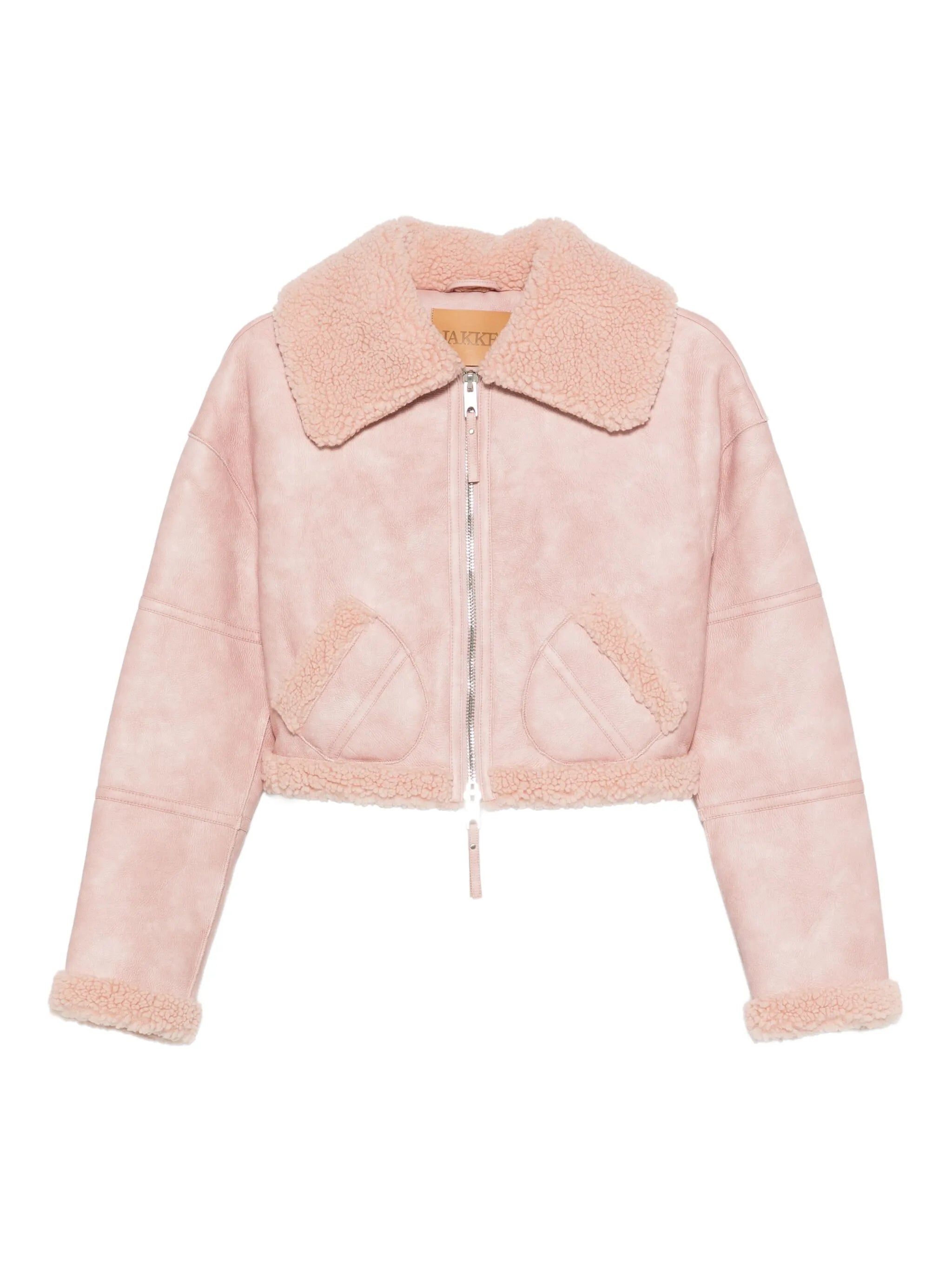 Pink Polyurethane Aviator Cropped Jacket
