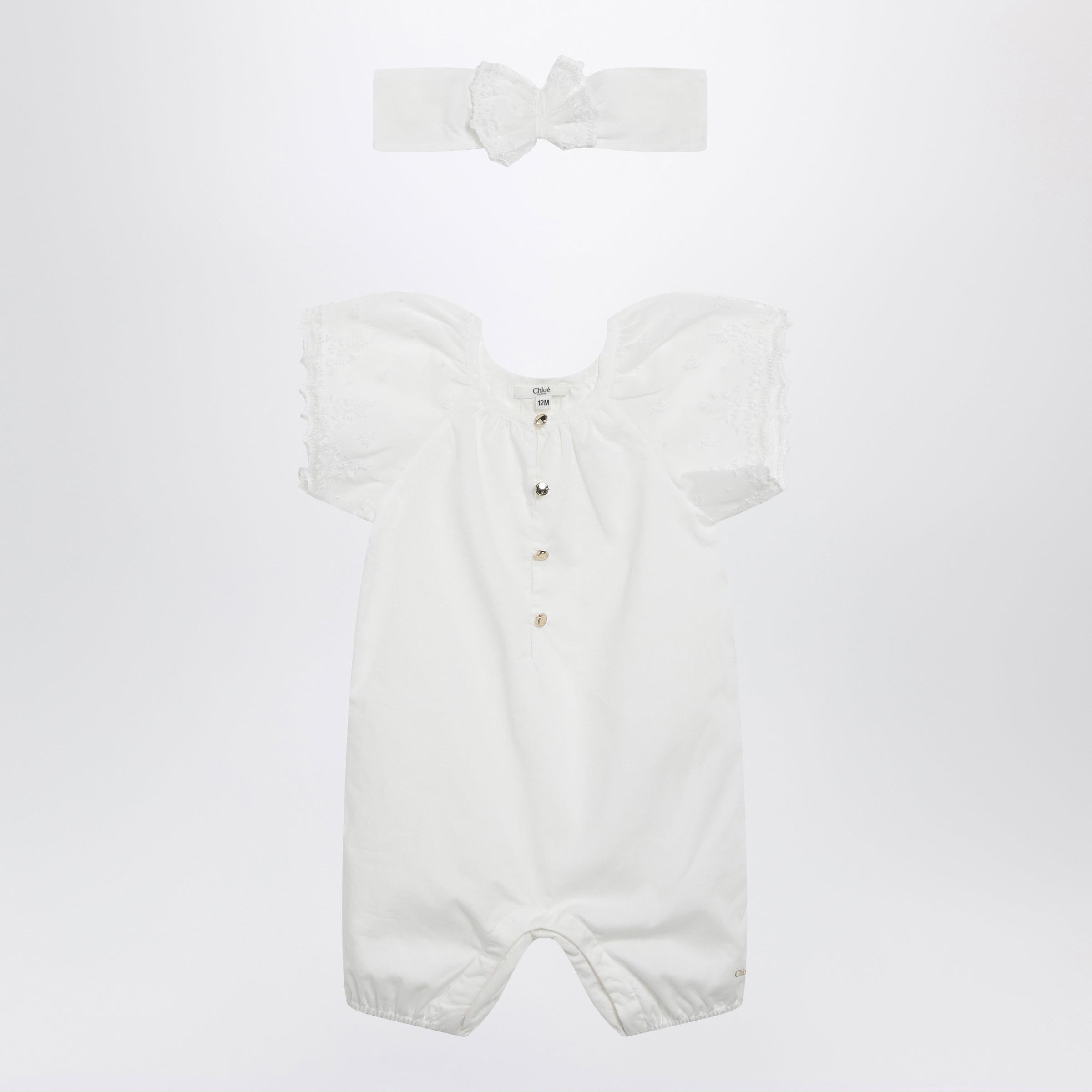 White Cotton Romper With Matching Headband