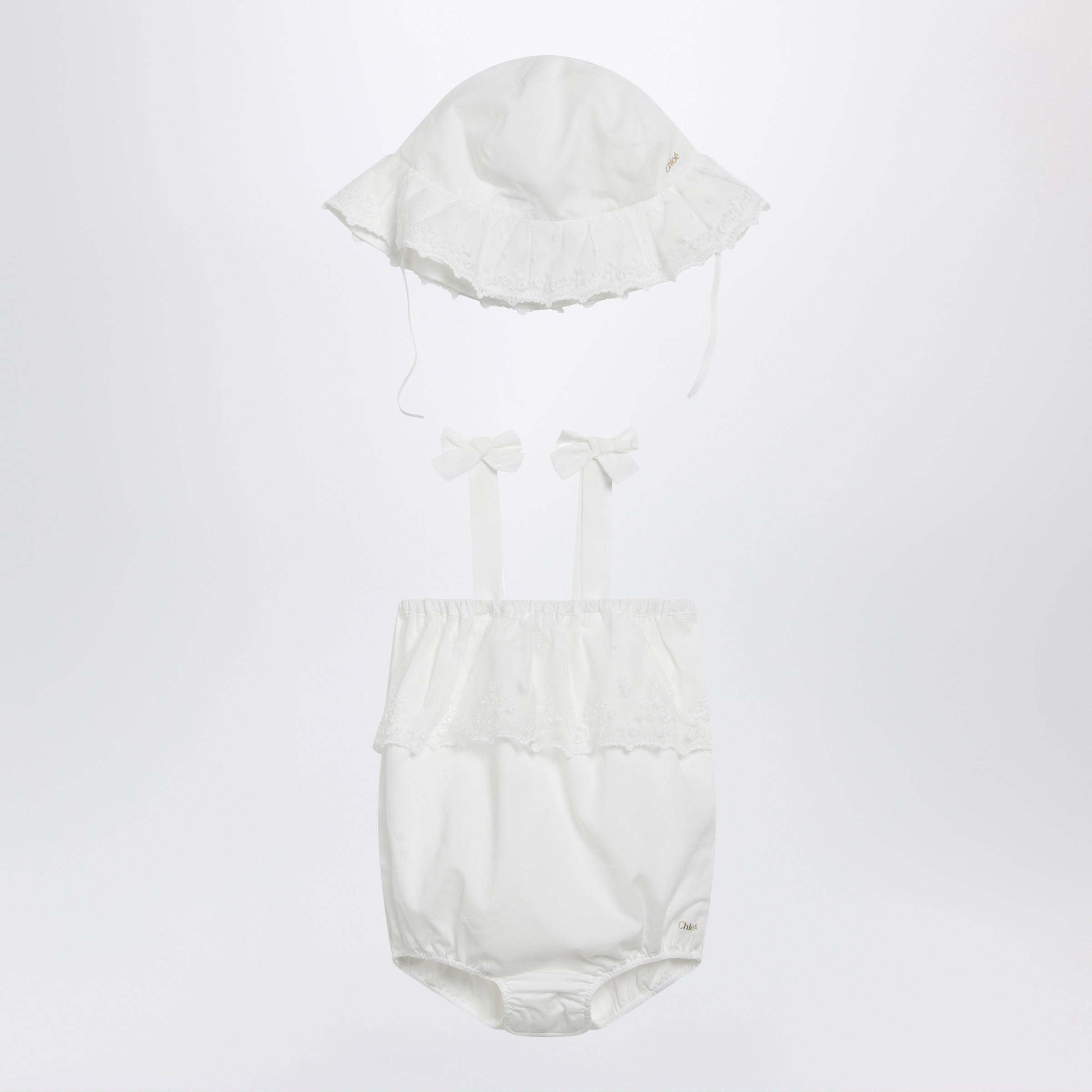 White Cotton Romper With Matching Hat