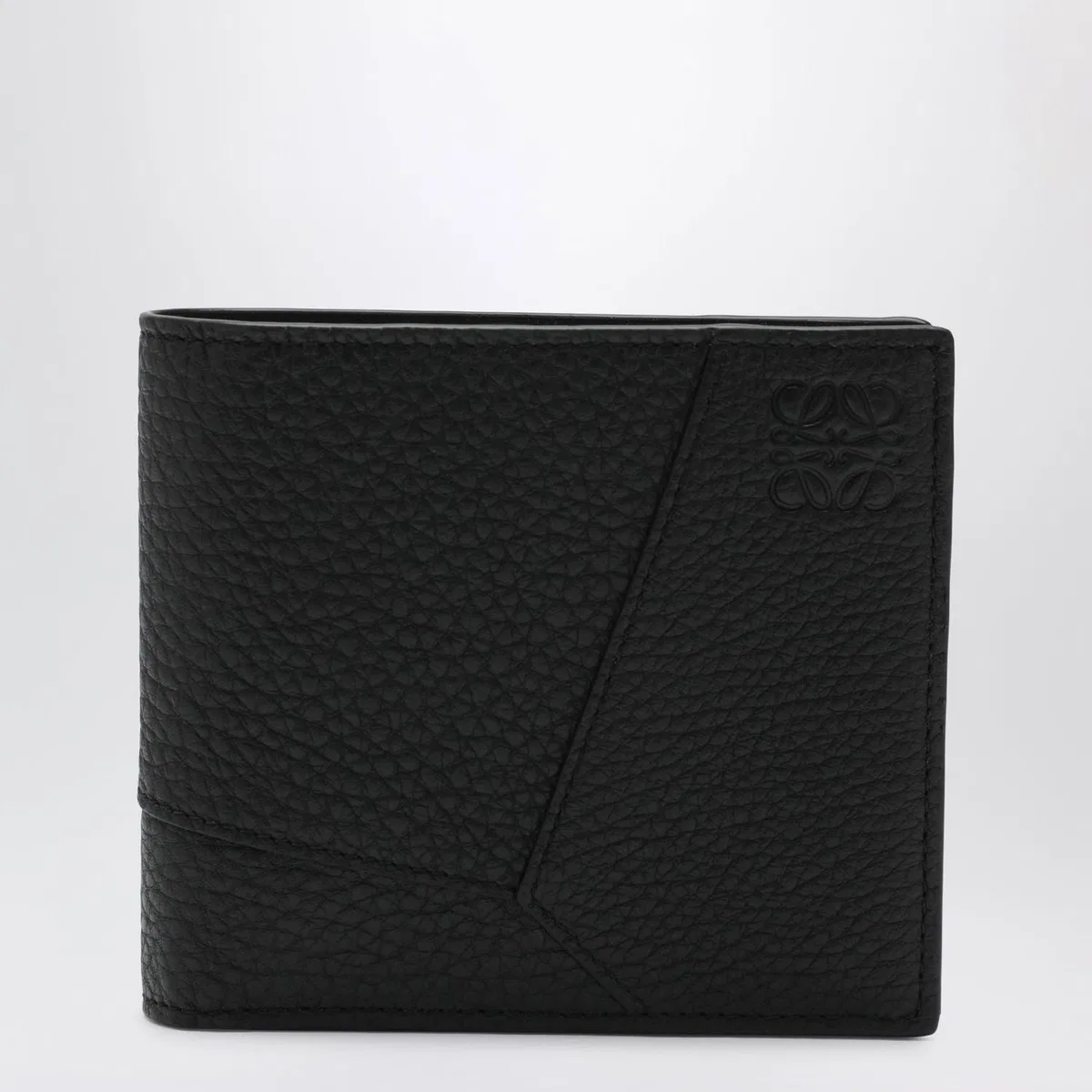 Black Grained Leather Puzzle Bifold Wallet